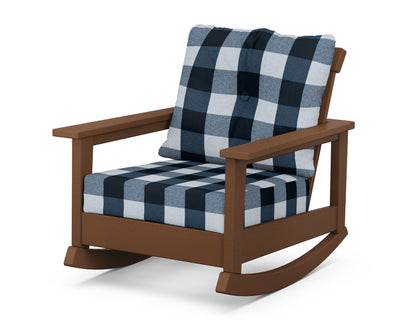 POLYWOOD® Prescott Deep Seating Rocking Chair in Teak / Buffalo Plaid Marine Indigo