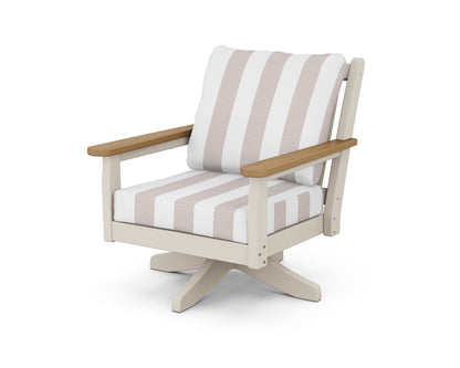 POLYWOOD® Chippendale Deep Seating Swivel Chair in Sand / Natural / Cabana Stripe Dune Burlap