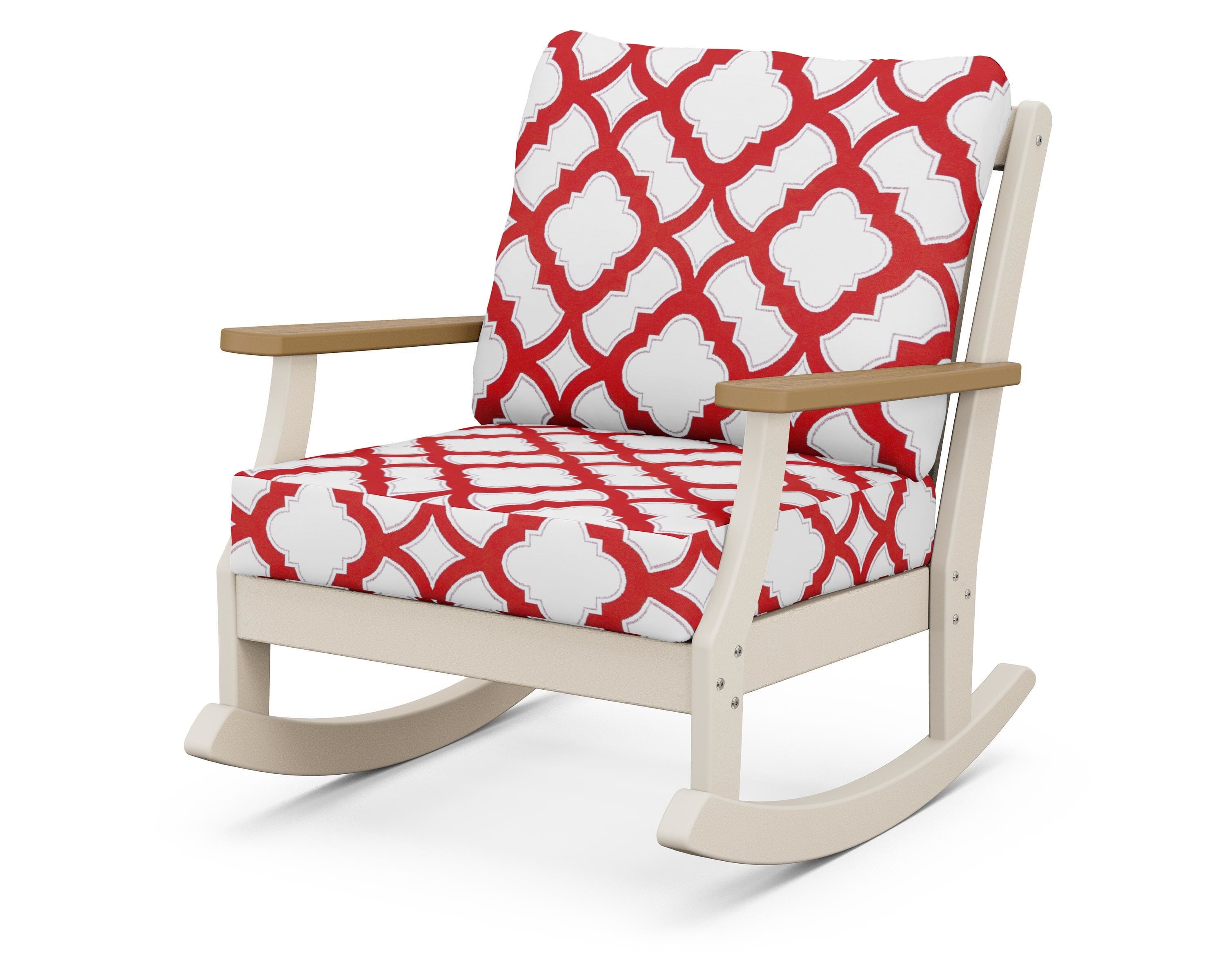 POLYWOOD® Braxton Deep Seating Rocking Chair in Sand / Natural / Trellis Crimson