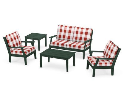 POLYWOOD® Braxton 5-Piece Deep Seating Set in Green / Buffalo Plaid Crimson