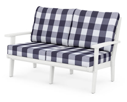 POLYWOOD® Grant Park Deep Seating Loveseat in White / Buffalo Plaid Navy