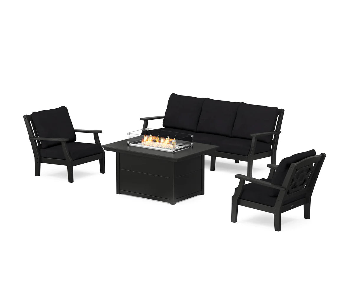 Chinoiserie Deep Seating Fire Pit Table Set