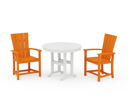 POLYWOOD® Quattro 3-Piece Round Farmhouse Dining Set in Tangerine / White