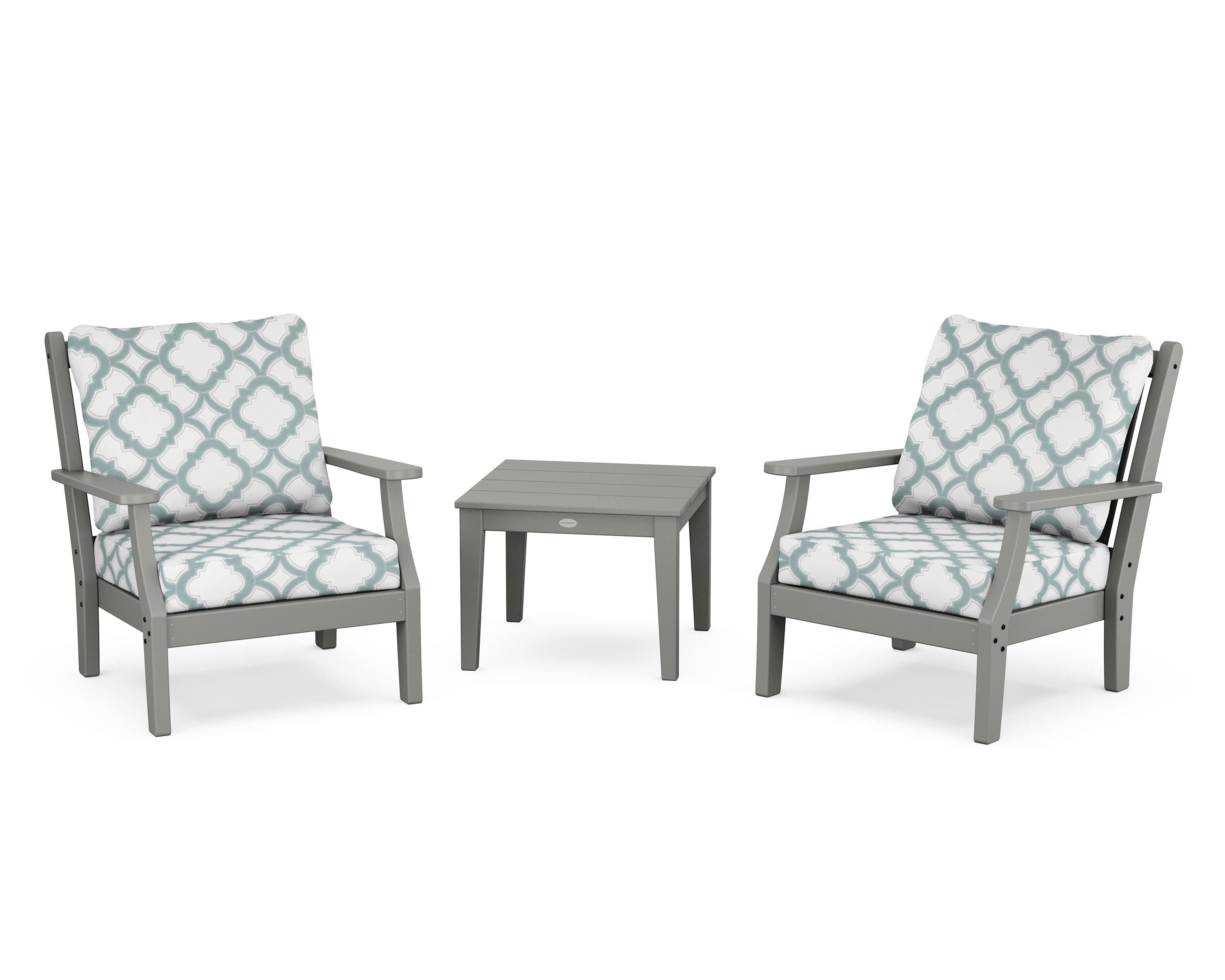 Country Living Wovendale 3-Piece Deep Seating Set in Slate Grey / Trellis Glacier Spa