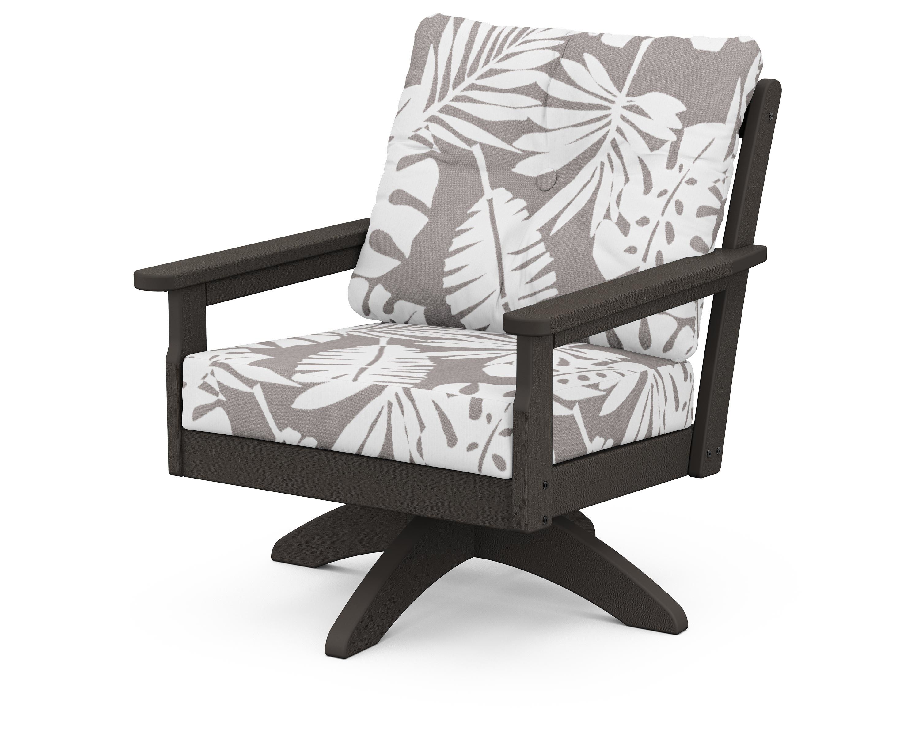 POLYWOOD® Vineyard Deep Seating Swivel Chair in Vintage Coffee / Leaf Grey Mist