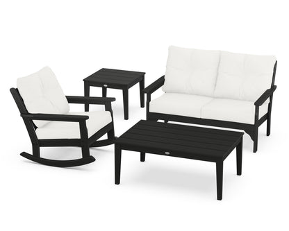 POLYWOOD® Vineyard 4-Piece Deep Seating Rocker Set in Black / Natural Linen