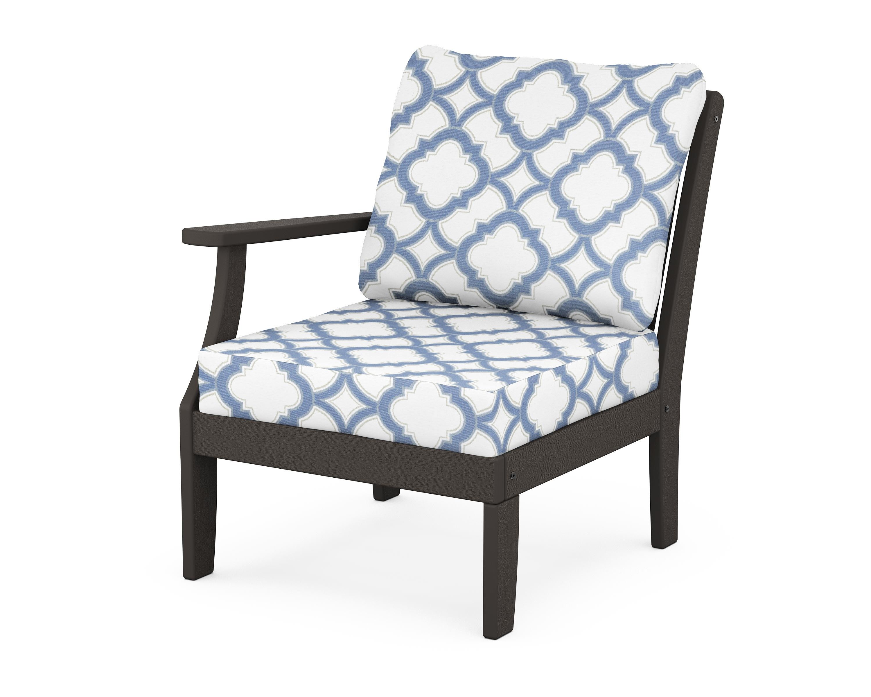 POLYWOOD® Braxton Modular Left Arm Chair in Vintage Coffee / Trellis Sky Blue