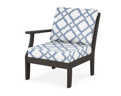 POLYWOOD® Braxton Modular Left Arm Chair in Vintage Coffee / Trellis Sky Blue