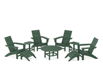 POLYWOOD® Modern Adirondack Chair 9-Piece Conversation Set in Green