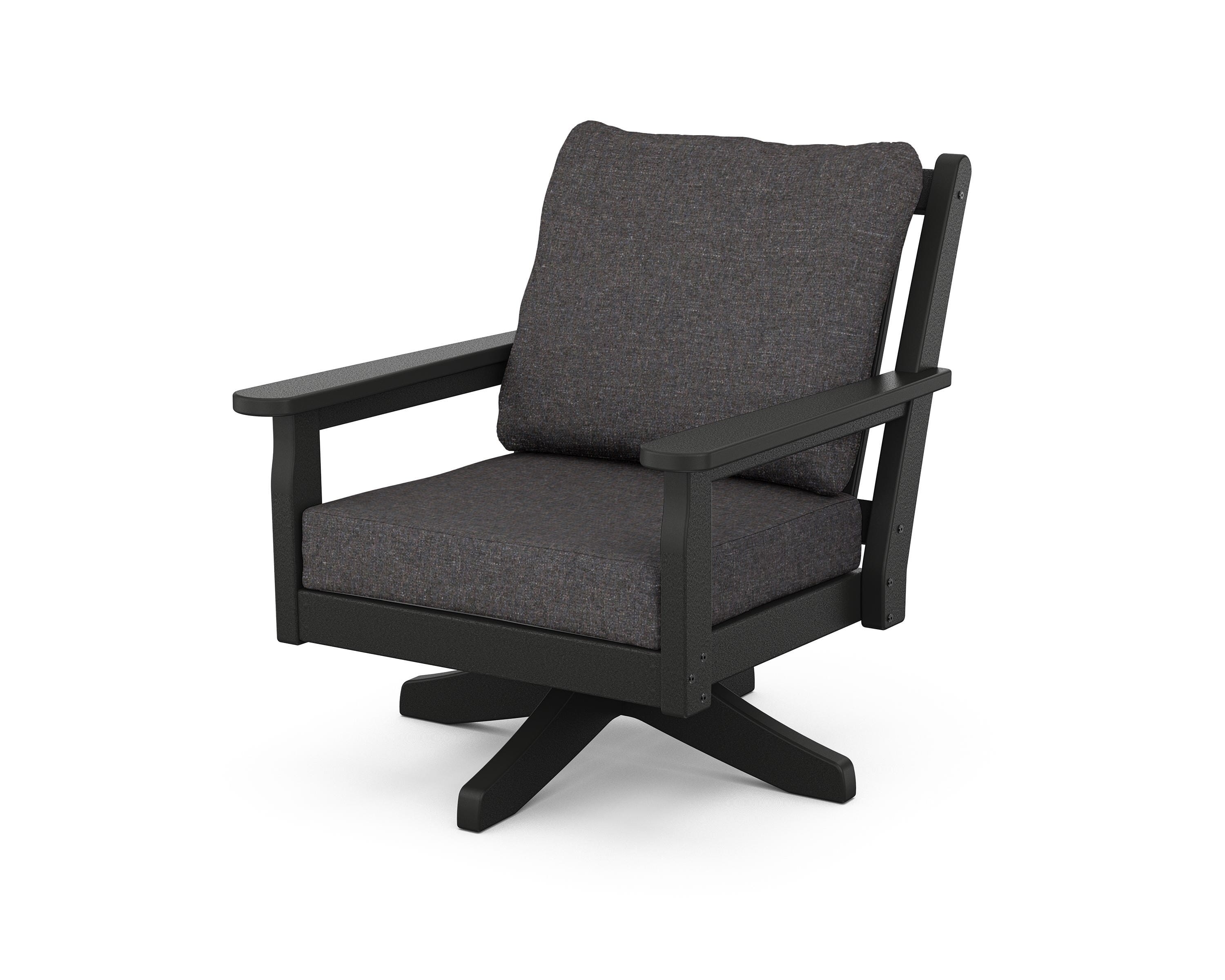 POLYWOOD® Chippendale Deep Seating Swivel Chair in Black / Ash Charcoal