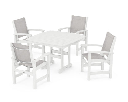 POLYWOOD® Coastal 5-Piece Dining Set in White / Parchment Sling