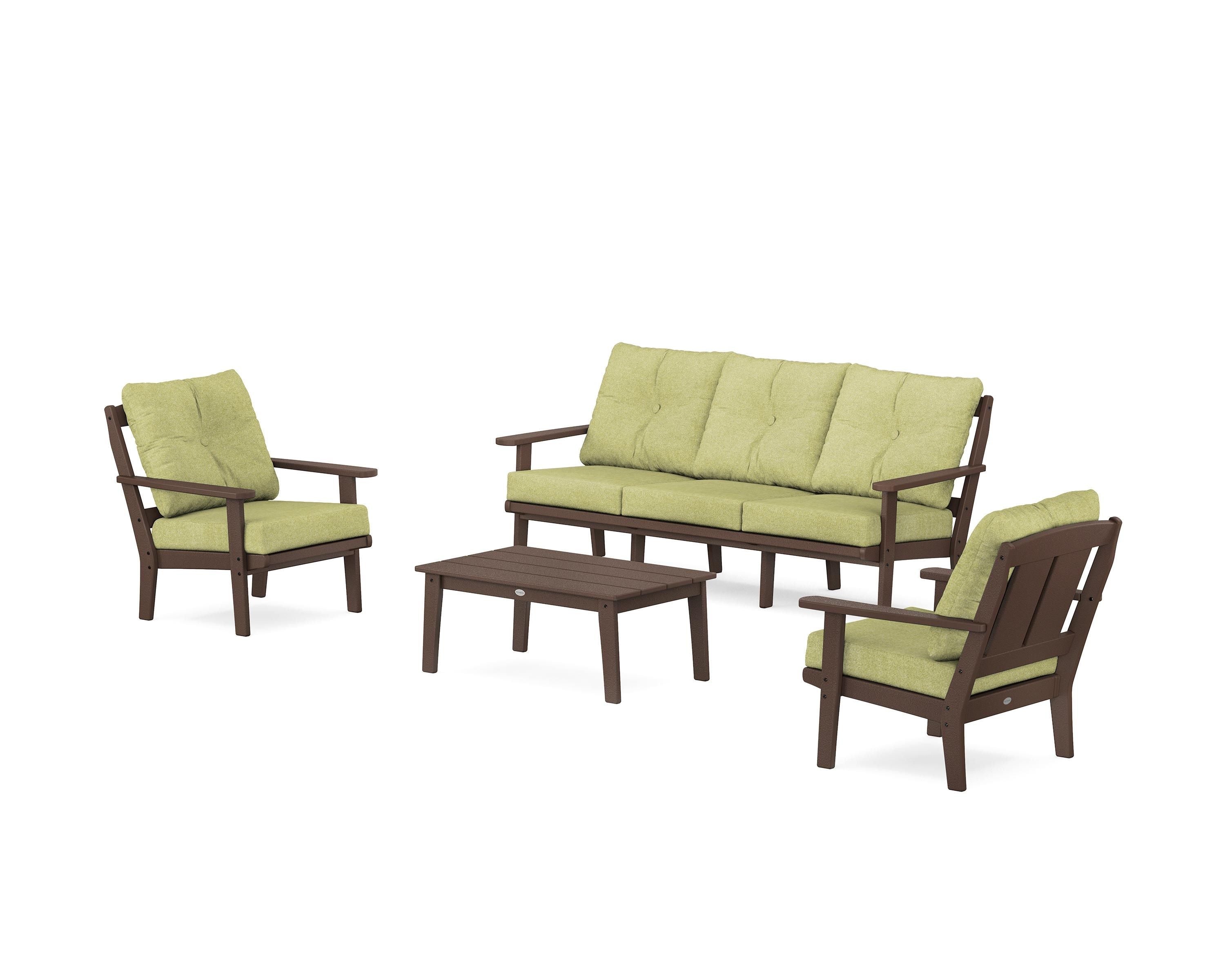 POLYWOOD® Mission 4-Piece Deep Seating Set with Sofa in Mahogany / Chartreuse Boucle