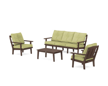POLYWOOD® Mission 4-Piece Deep Seating Set with Sofa in Mahogany / Chartreuse Boucle