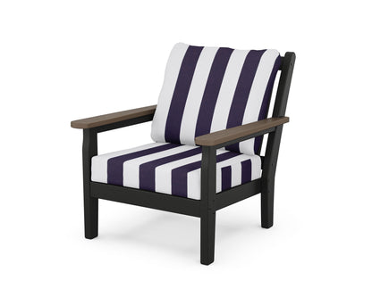 POLYWOOD® Chippendale Deep Seating Chair in Black / Kona / Cabana Stripe Navy