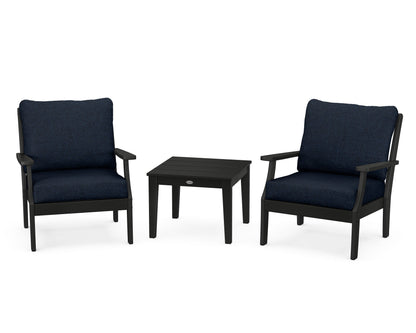 POLYWOOD® Braxton 3-Piece Deep Seating Set in Black / Marine Indigo