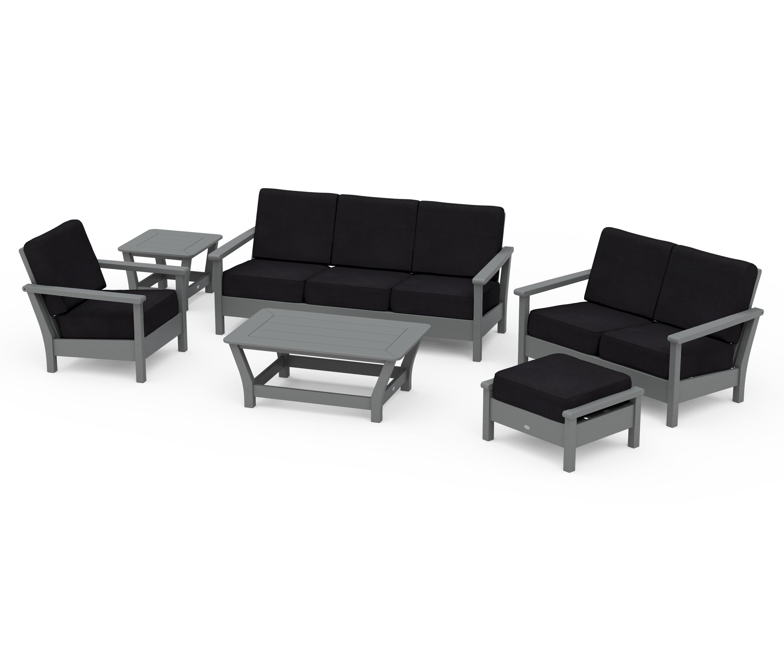 POLYWOOD® Harbour 6-Piece Outdoor Living Set in Slate Grey / Midnight Linen
