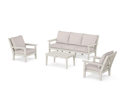 POLYWOOD® Chippendale 4-Piece Deep Seating Set with Sofa in Sand / Dune Burlap