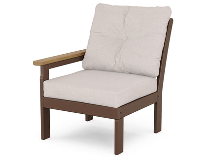 POLYWOOD® Vineyard Modular Left Arm Chair in Mahogany / Natural / Dune Burlap
