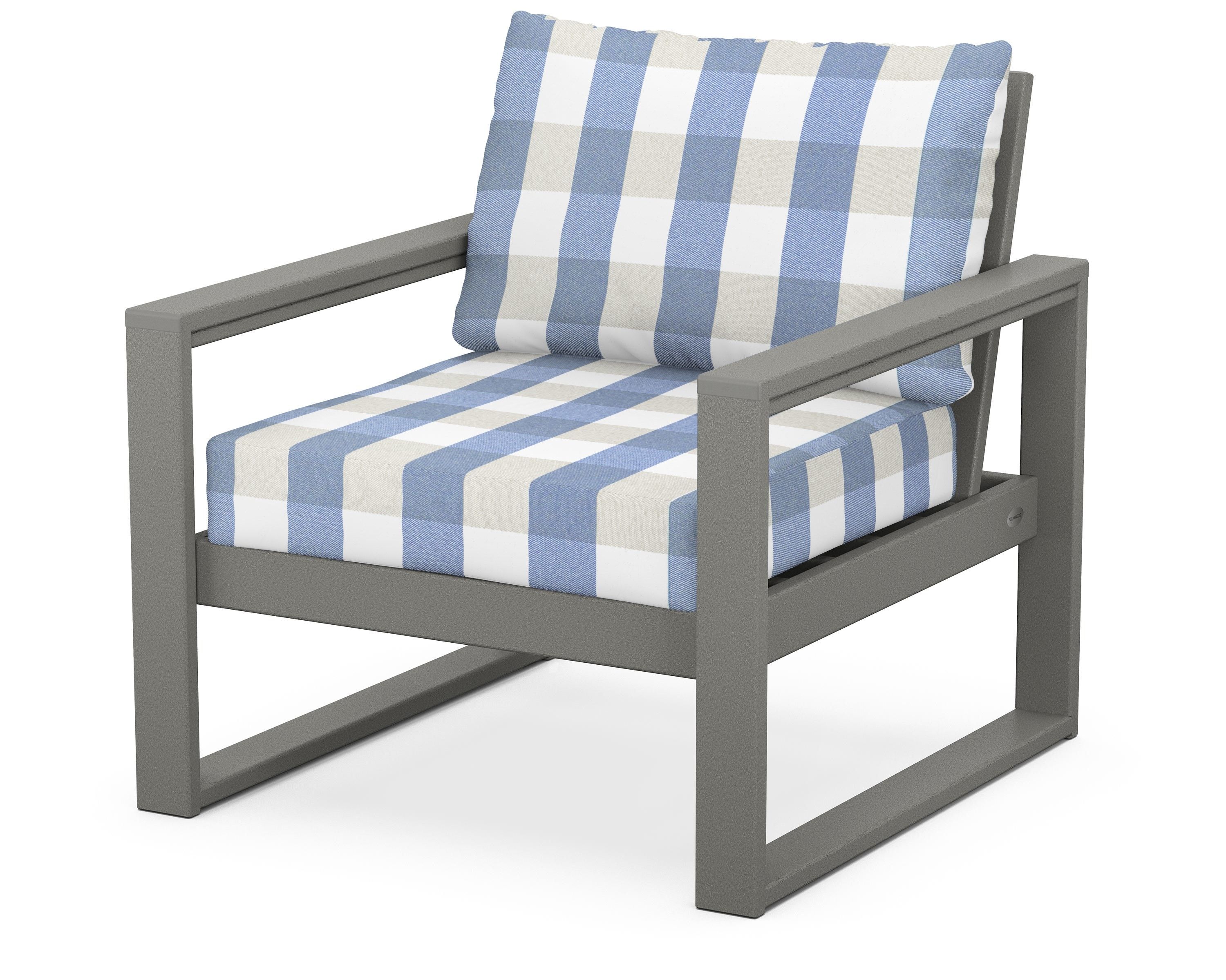 POLYWOOD® EDGE Club Chair in Slate Grey / Buffalo Plaid Sky Blue