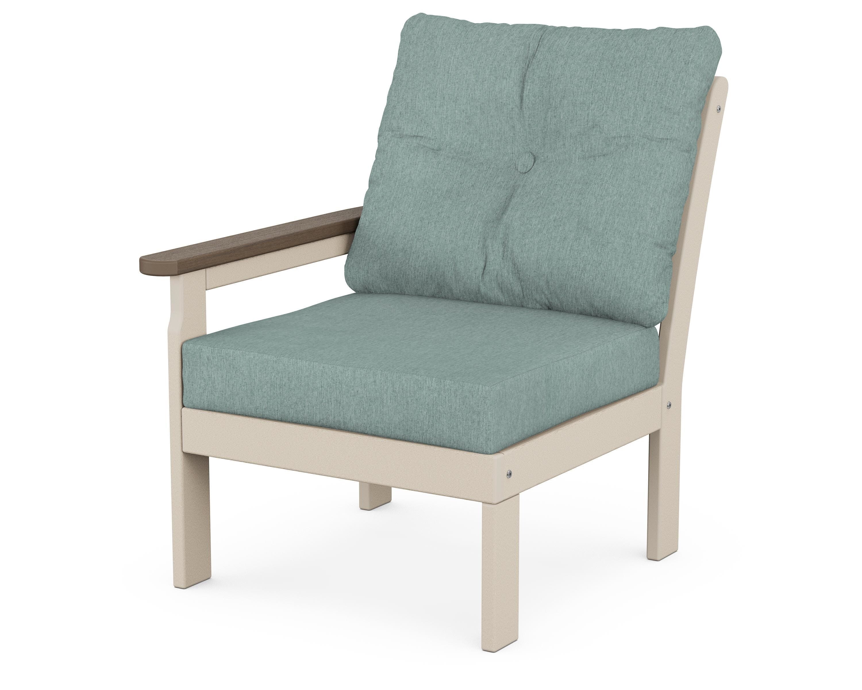 POLYWOOD® Vineyard Modular Left Arm Chair in Sand / Kona / Glacier Spa