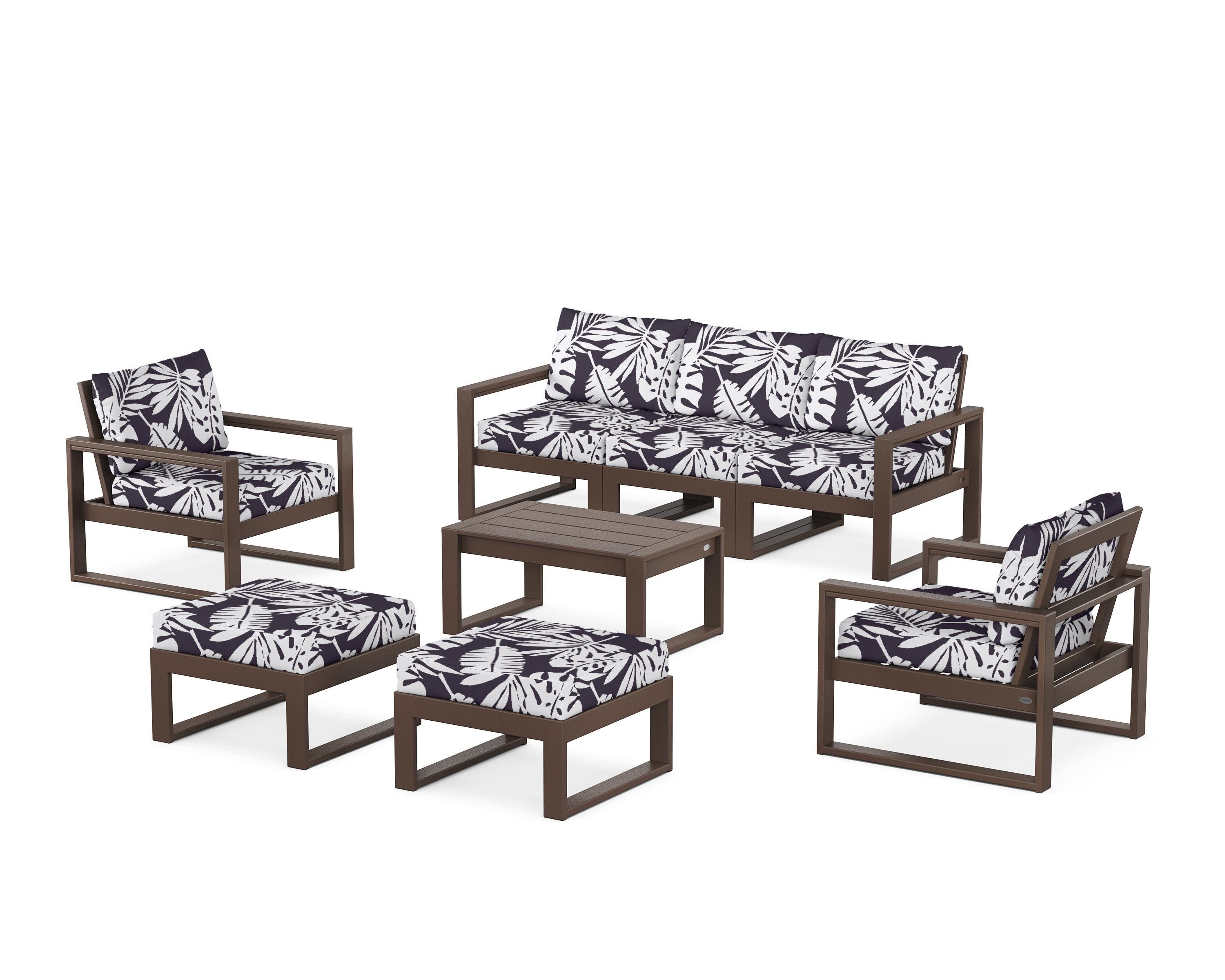 POLYWOOD® EDGE Sectional 8-Piece Lounge Sofa Set in Mahogany / Leaf Navy