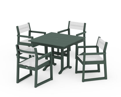 POLYWOOD® EDGE Sling Arm Chair 5-Piece Farmhouse Dining Set in Green / White Sling