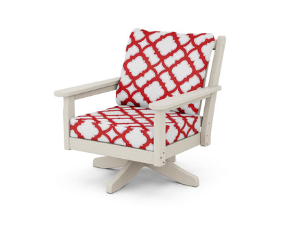 POLYWOOD® Chippendale Deep Seating Swivel Chair in Sand / Trellis Crimson