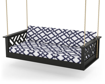 POLYWOOD® Chippendale Daybed Swing in Black / Trellis Navy