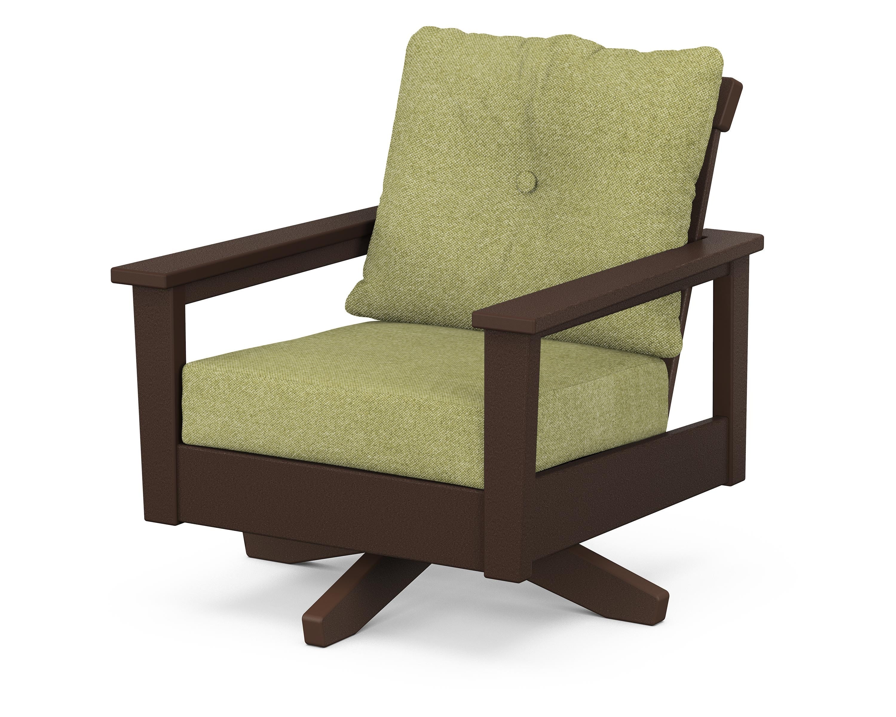 POLYWOOD® Prescott Deep Seating Swivel Chair in Mahogany / Chartreuse Boucle