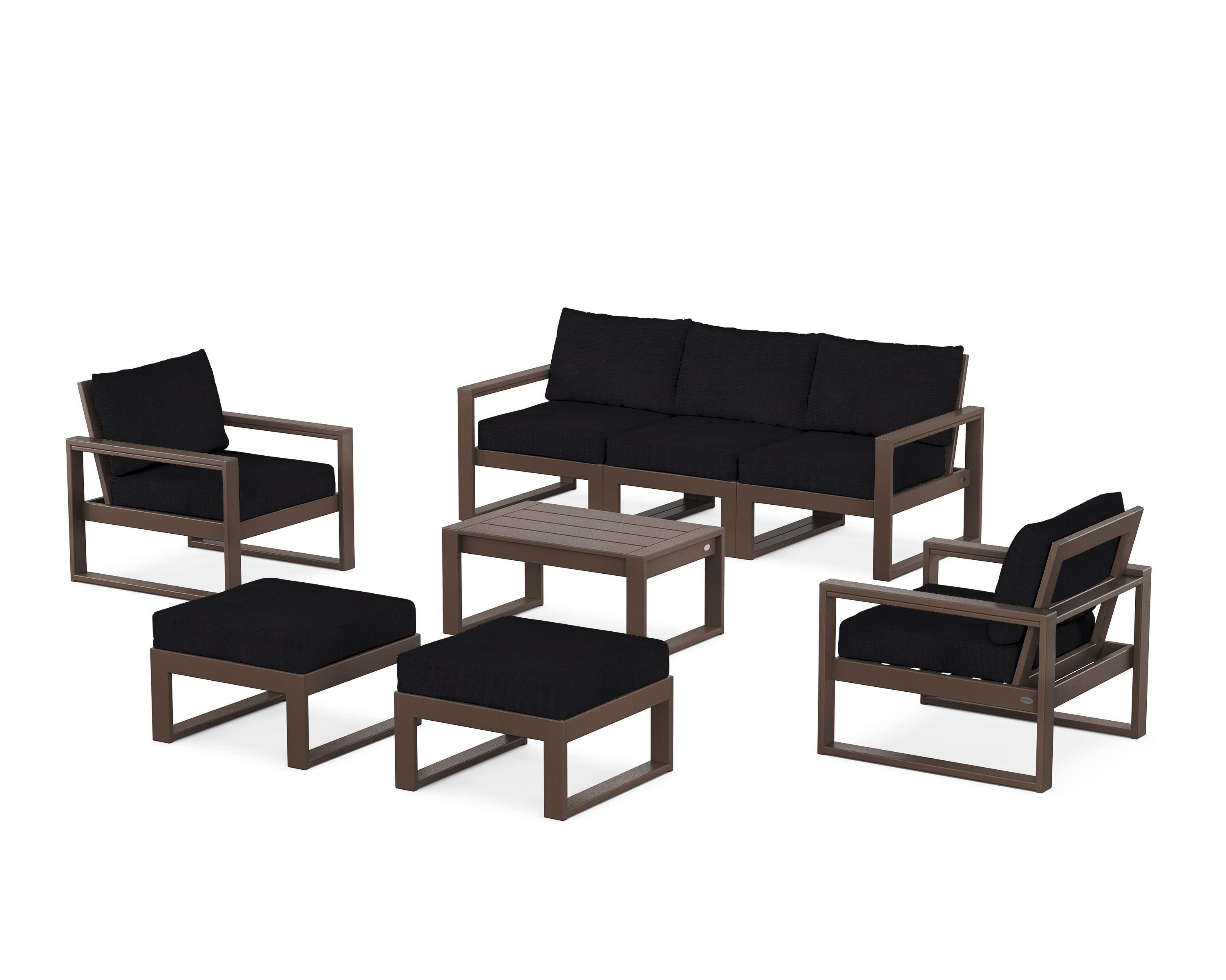 POLYWOOD® EDGE Sectional 8-Piece Lounge Sofa Set in Mahogany / Midnight Linen