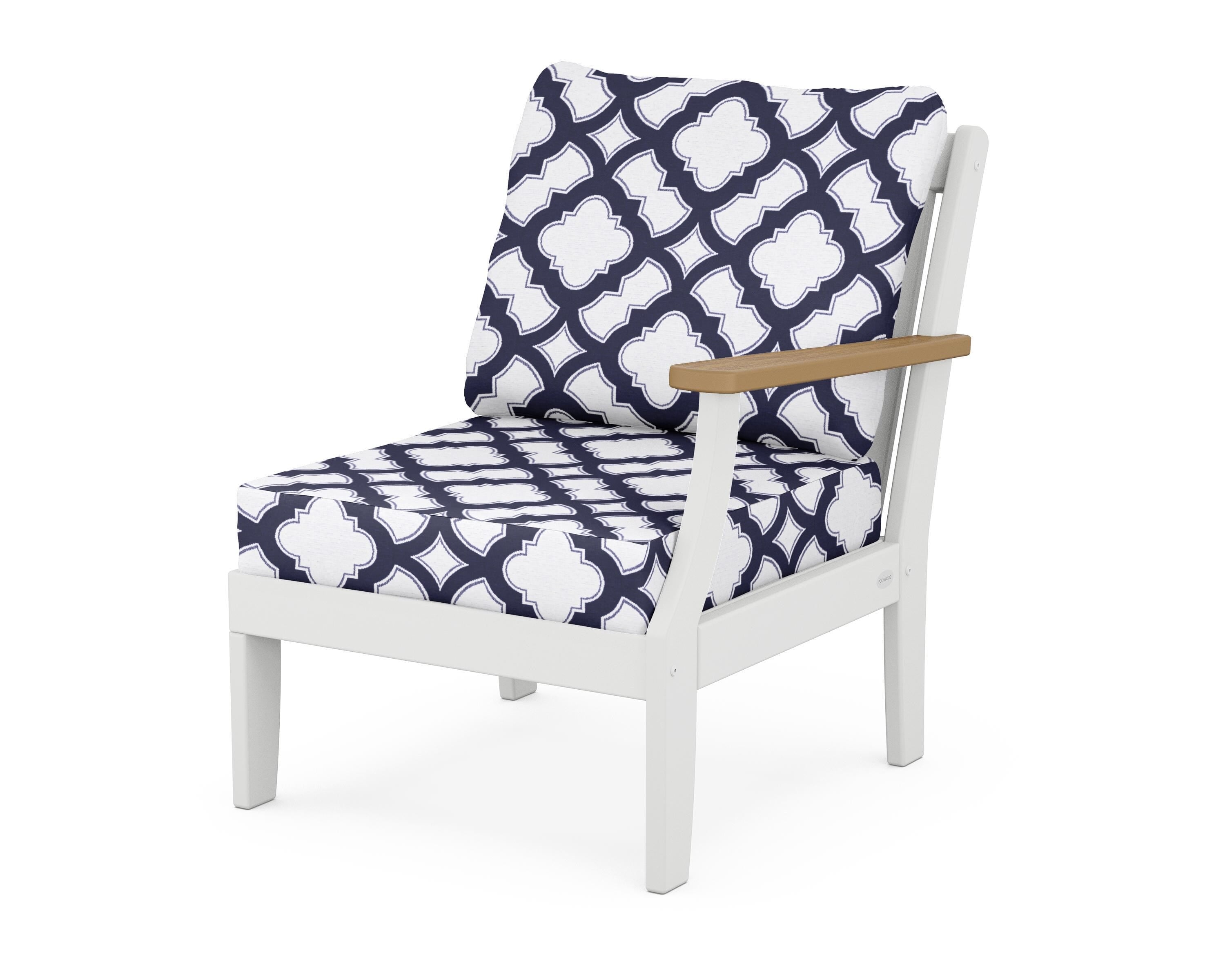 POLYWOOD® Braxton Modular Right Arm Chair in White / Natural / Trellis Navy