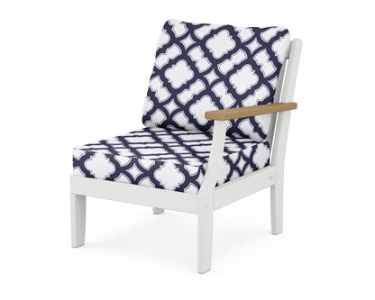 POLYWOOD® Braxton Modular Right Arm Chair in White / Natural / Trellis Navy