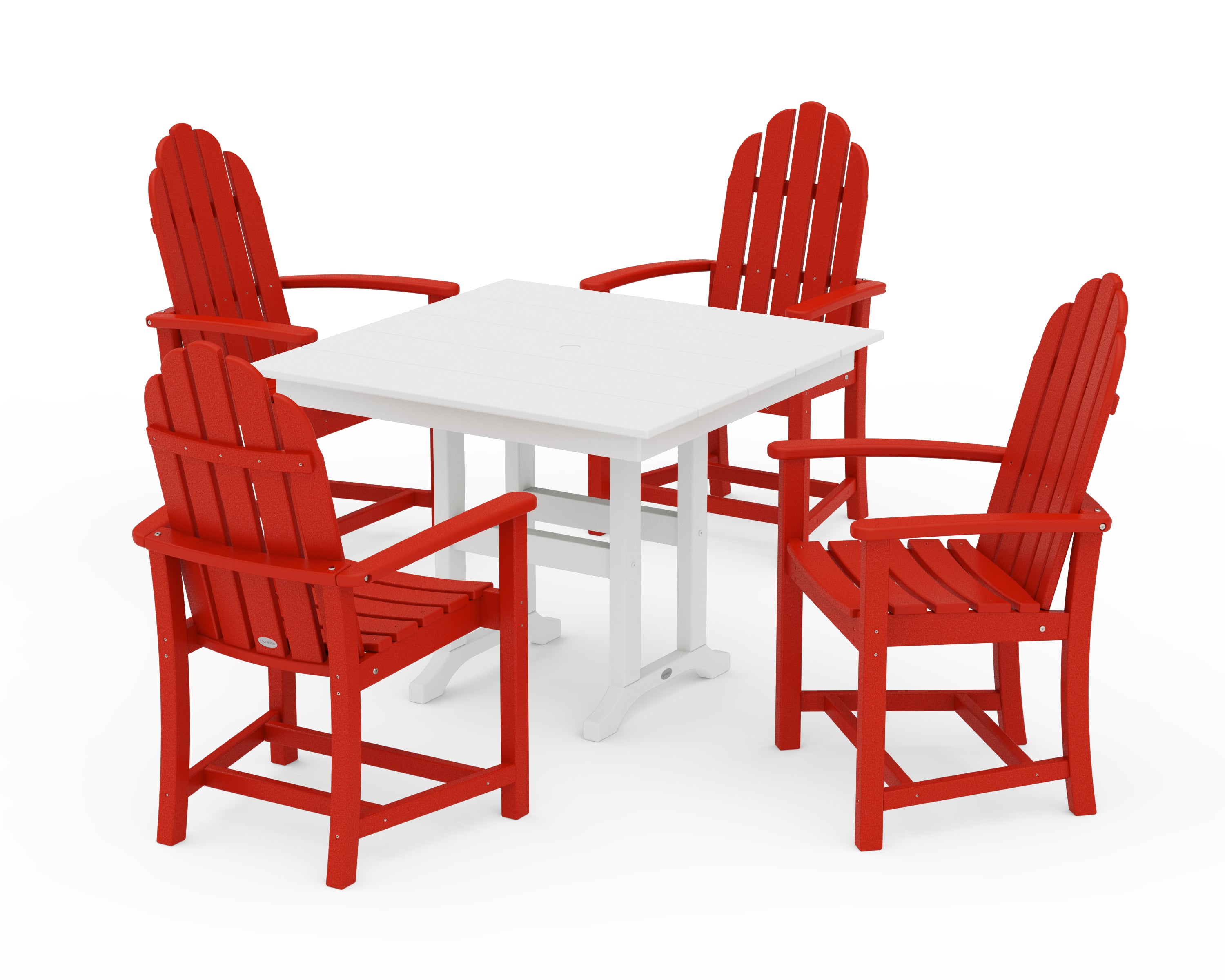 POLYWOOD® Classic Adirondack 5-Piece Farmhouse Dining Set in Sunset Red / White