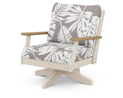 POLYWOOD® Braxton Deep Seating Swivel Chair in Sand / Natural / Leaf Grey Mist