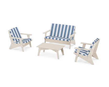 POLYWOOD® Riviera Modern Lounge 4-Piece Set in Sand / Cabana Stripe Sky Blue