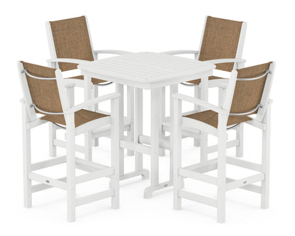 POLYWOOD® Coastal 5-Piece Bar Set in White / Burlap Sling