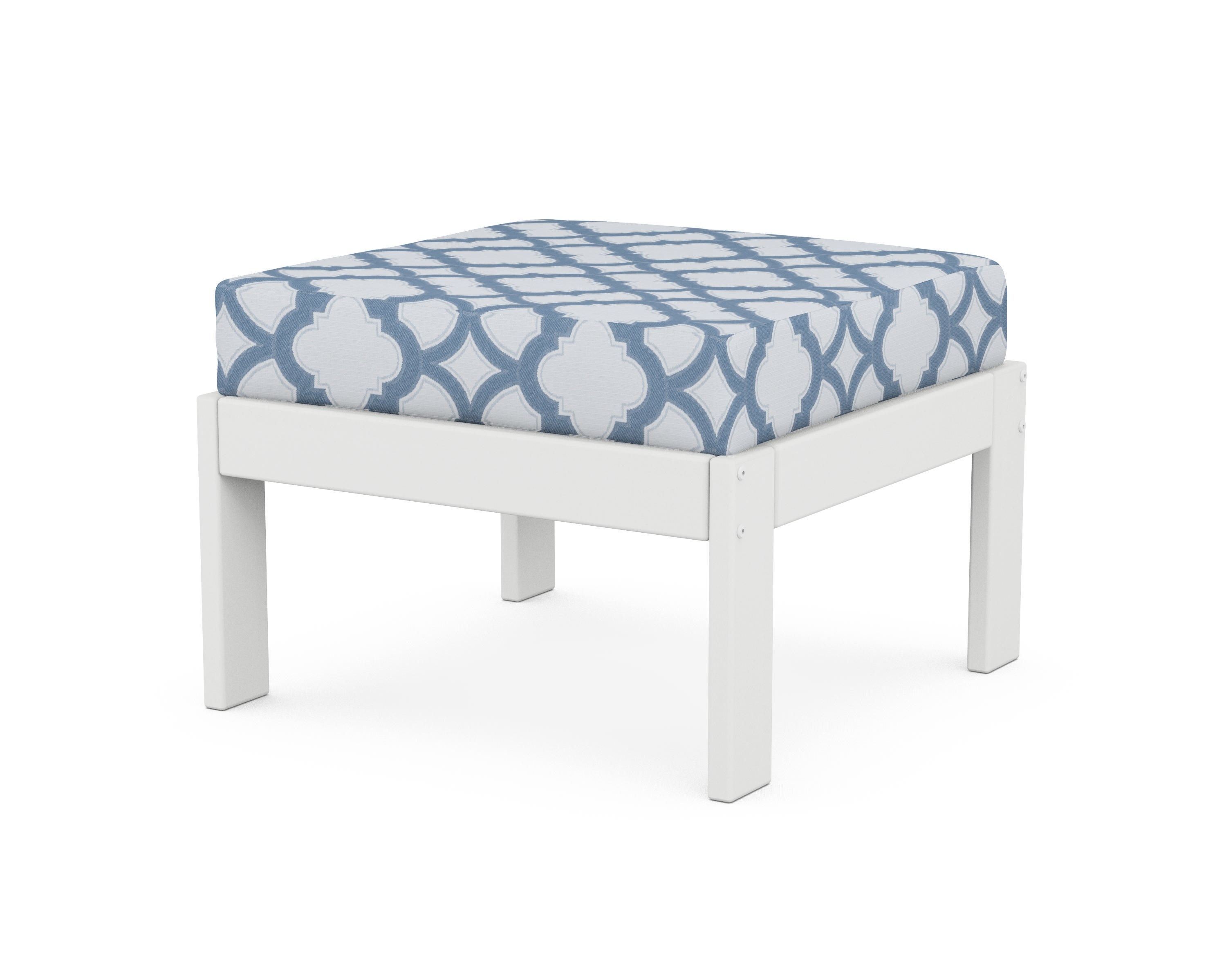 POLYWOOD® Vineyard Modular Ottoman in White / Trellis Sky Blue