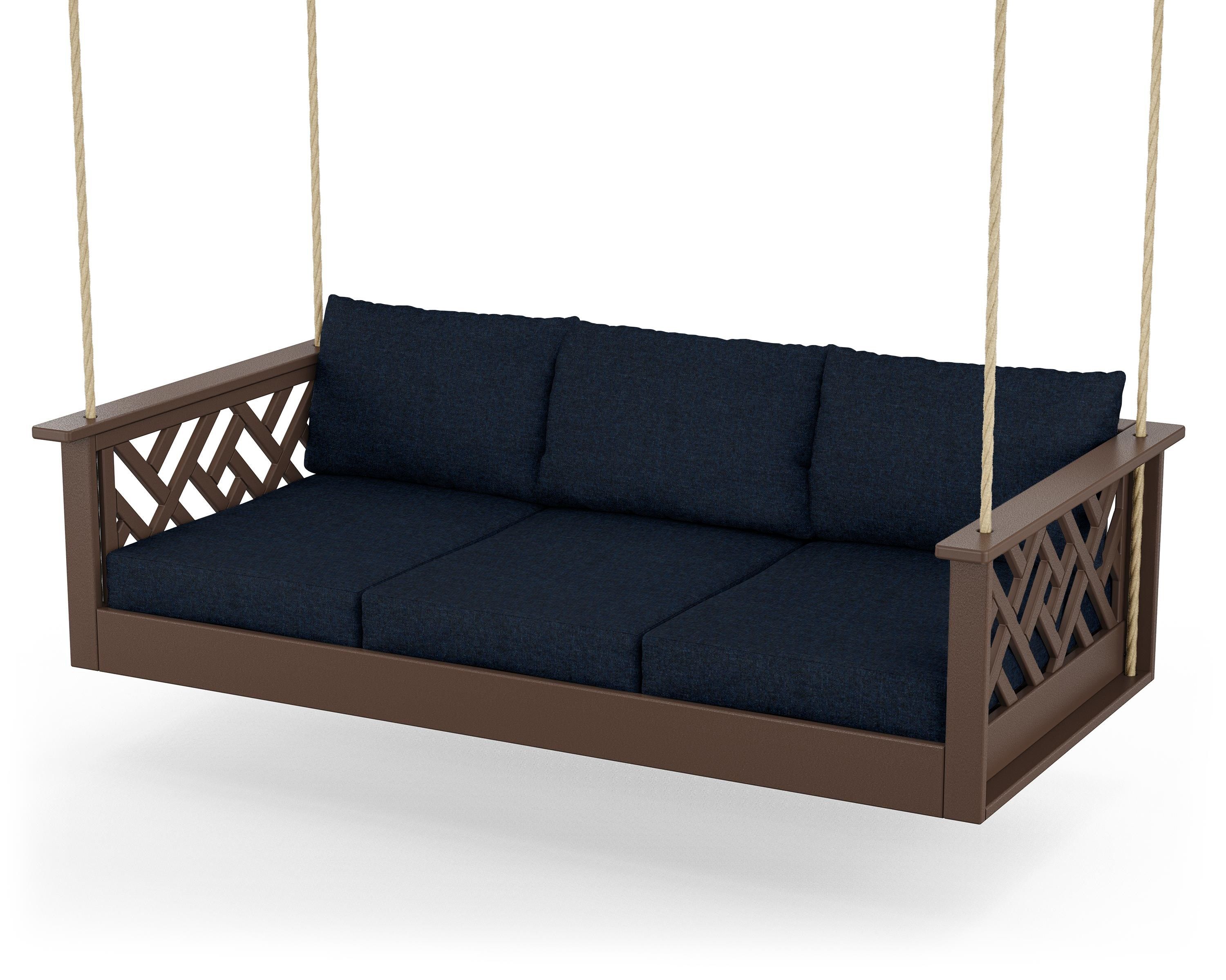 POLYWOOD® Chippendale Daybed Swing in Mahogany / Marine Indigo