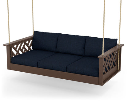 POLYWOOD® Chippendale Daybed Swing in Mahogany / Marine Indigo