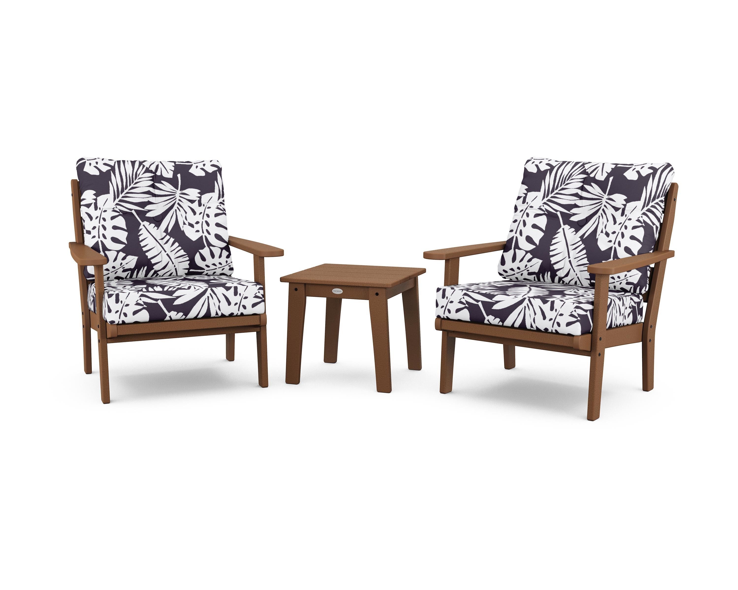 POLYWOOD® Lakeside 3-Piece Deep Seating Chair Set in Teak / Leaf Navy