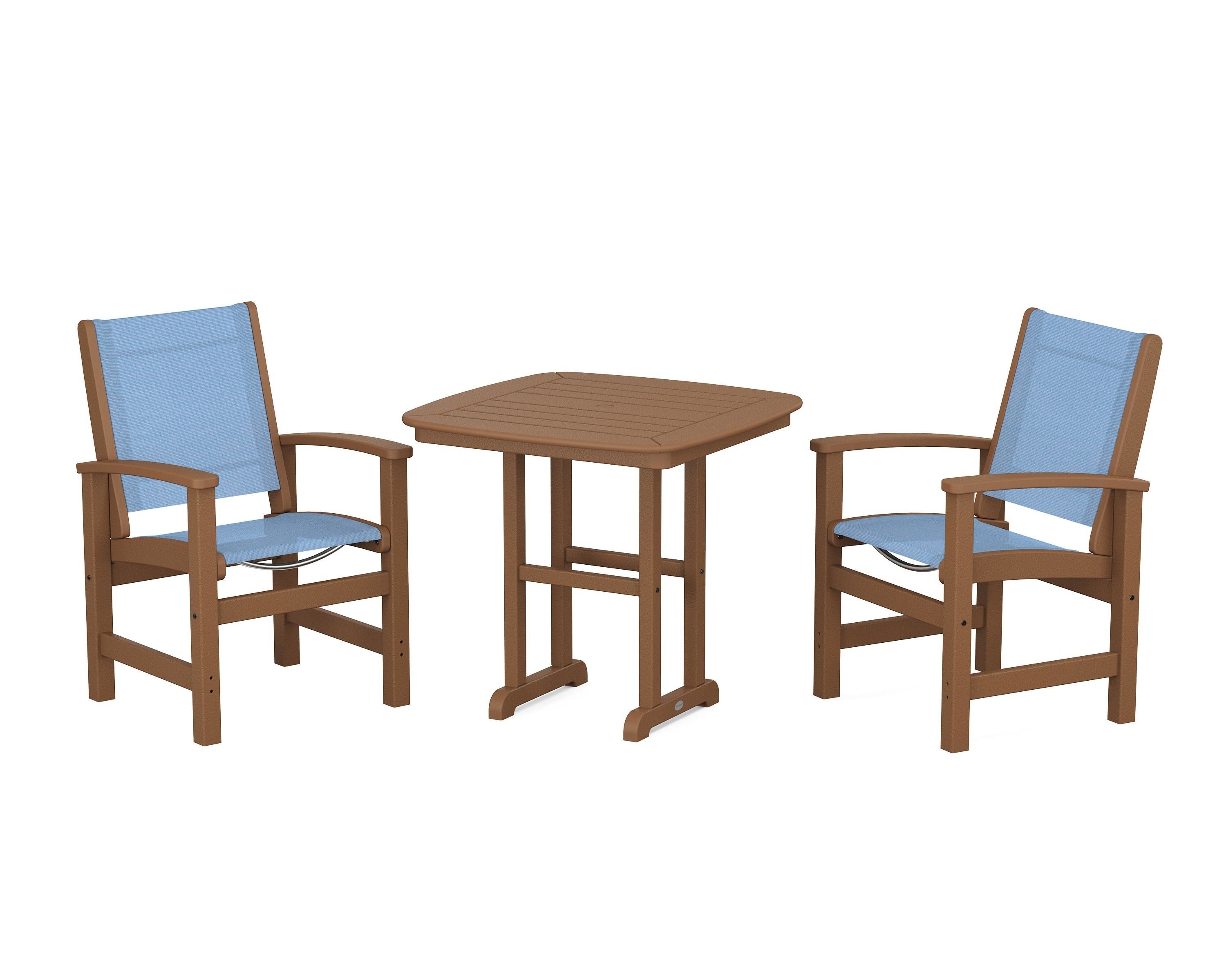 POLYWOOD® Coastal 3-Piece Dining Set in Teak / Poolside Sling