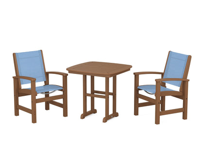 POLYWOOD® Coastal 3-Piece Dining Set in Teak / Poolside Sling