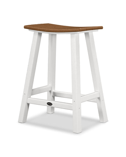 POLYWOOD® Contempo 24" Saddle Counter Stool in White / Teak