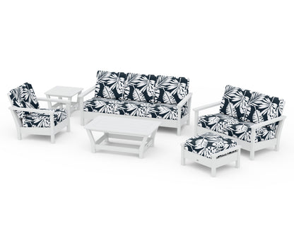 POLYWOOD® Harbour 6-Piece Outdoor Living Set in White / Leaf Marine Indigo