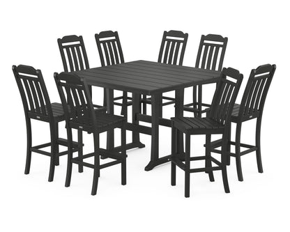 Country Living Cottage 9-Piece Square Farmhouse Side Chair Bar Set with Trestle Legs in Black