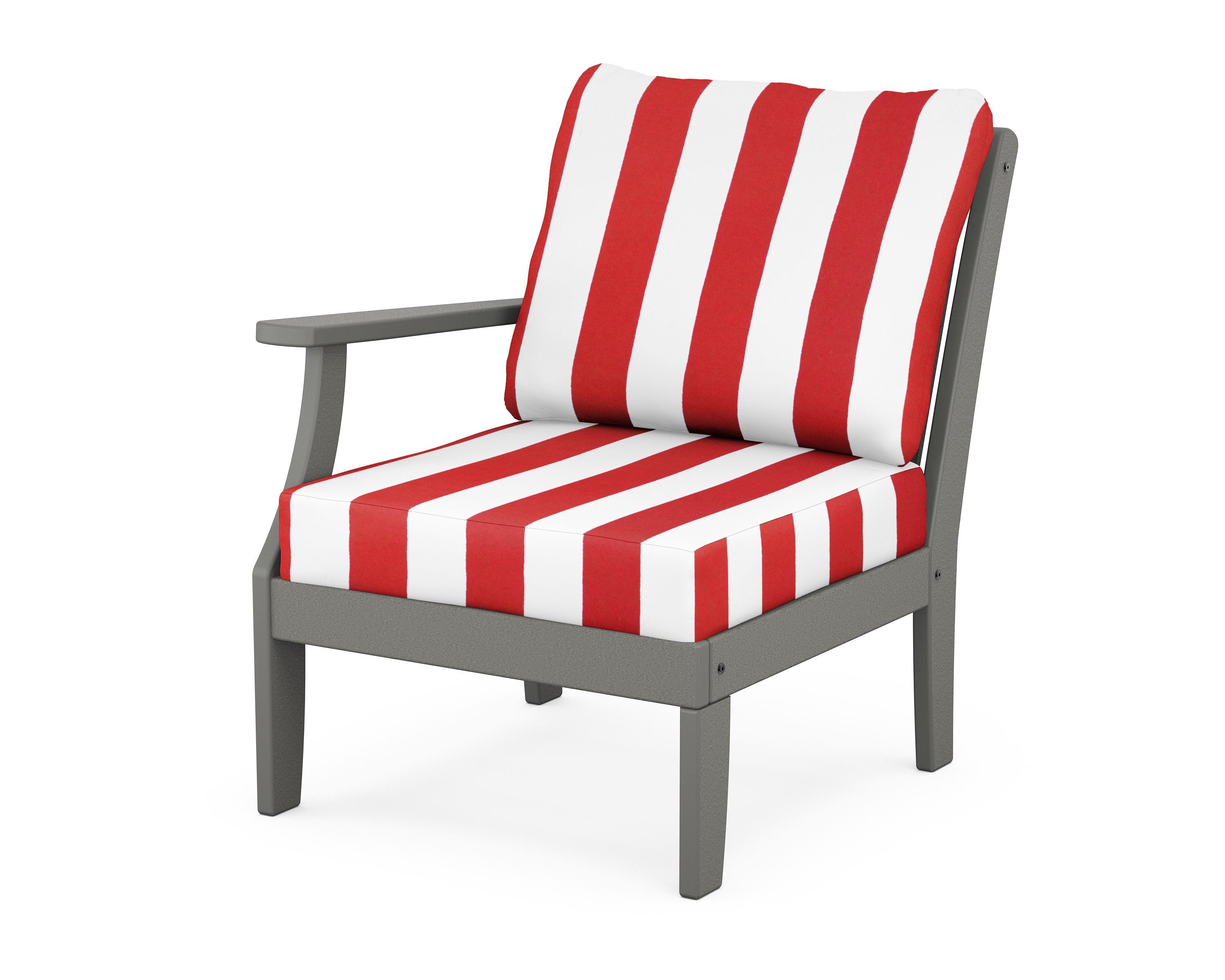 POLYWOOD® Braxton Modular Left Arm Chair in Slate Grey / Cabana Stripe Crimson
