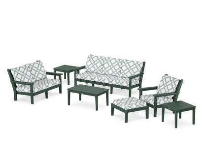 POLYWOOD® Chippendale 7-Piece Deep Seating Set in Green / Trellis Glacier Spa