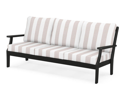 POLYWOOD® Braxton Deep Seating Sofa in Black / Cabana Stripe Dune Burlap