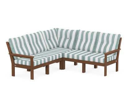 POLYWOOD® Vineyard 5-Piece Sectional in Teak / Cabana Stripe Glacier Spa