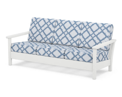 POLYWOOD® Harbour Deep Seating Sofa in White / Trellis Sky Blue